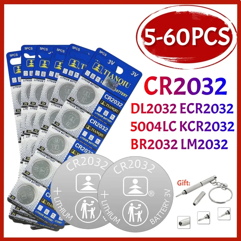 

5-60PCS CR2032 Button Battery DL2032 ECR2032 BR2032 2032 CR 2032 3V Lithium Cell Coin Battery Long Lasting for Watch Remote