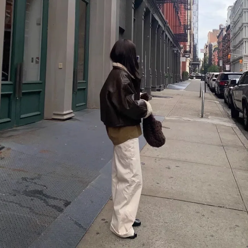 سترة قصيرة أنيقة من فرو الخروف بطراز عتيق مع أزرار مزدوجة، ملابس خارجية متعددة الاستخدامات للسيدات، معطف سميك بأكمام طويلة بل...