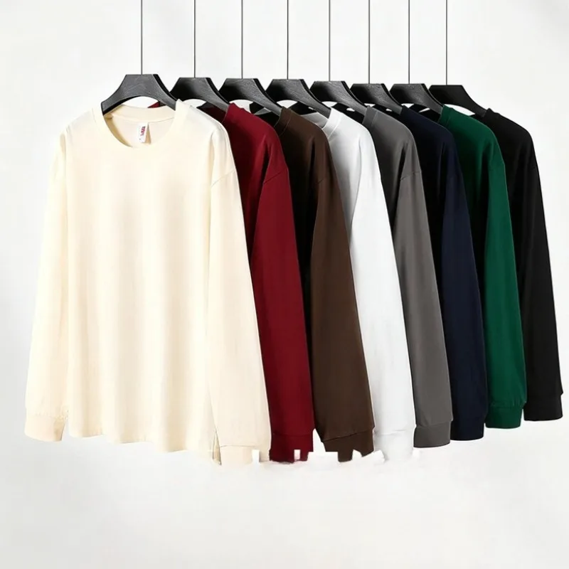 

260g Heavyweight Long-sleeved T-shirt Men's Autumn and Winter Pure Cotton New Mens Inner Round Neck Solid Color Top