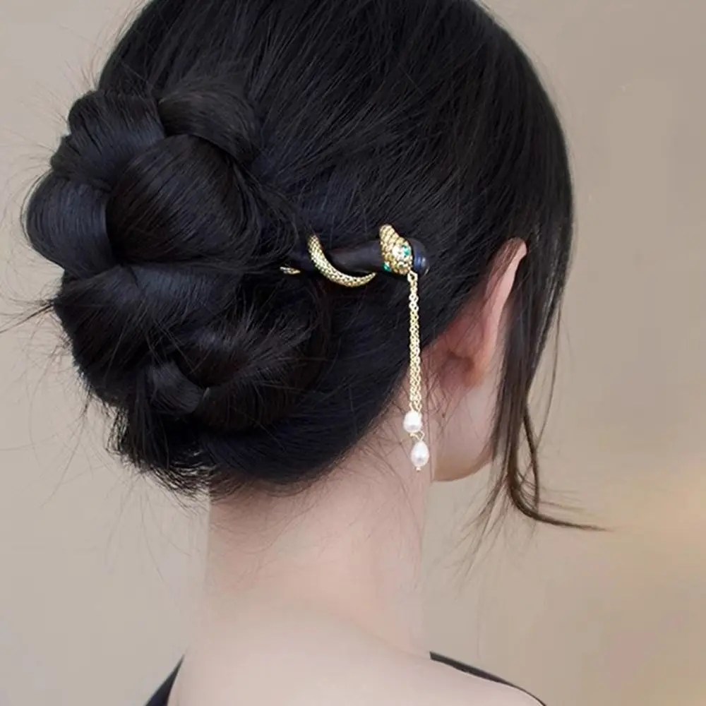 

Rhinestone Wooden Hair Stick Chinese Style Hair Chopstick Hanfu Hairpin Hanfu Headwear Hair Accessories Snake Tassel Hair Stick