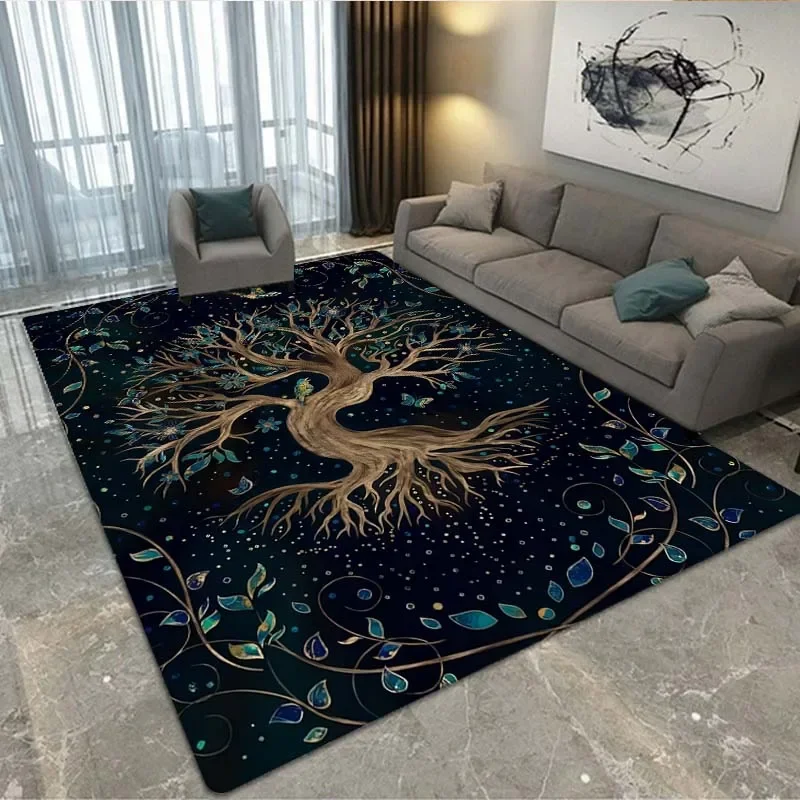 3D Moon Phase Tree of Life Carpet Home Carpet Bohemian Decorative Mat Suitable for Bedroom Living Room Home Dormitory Game Mat