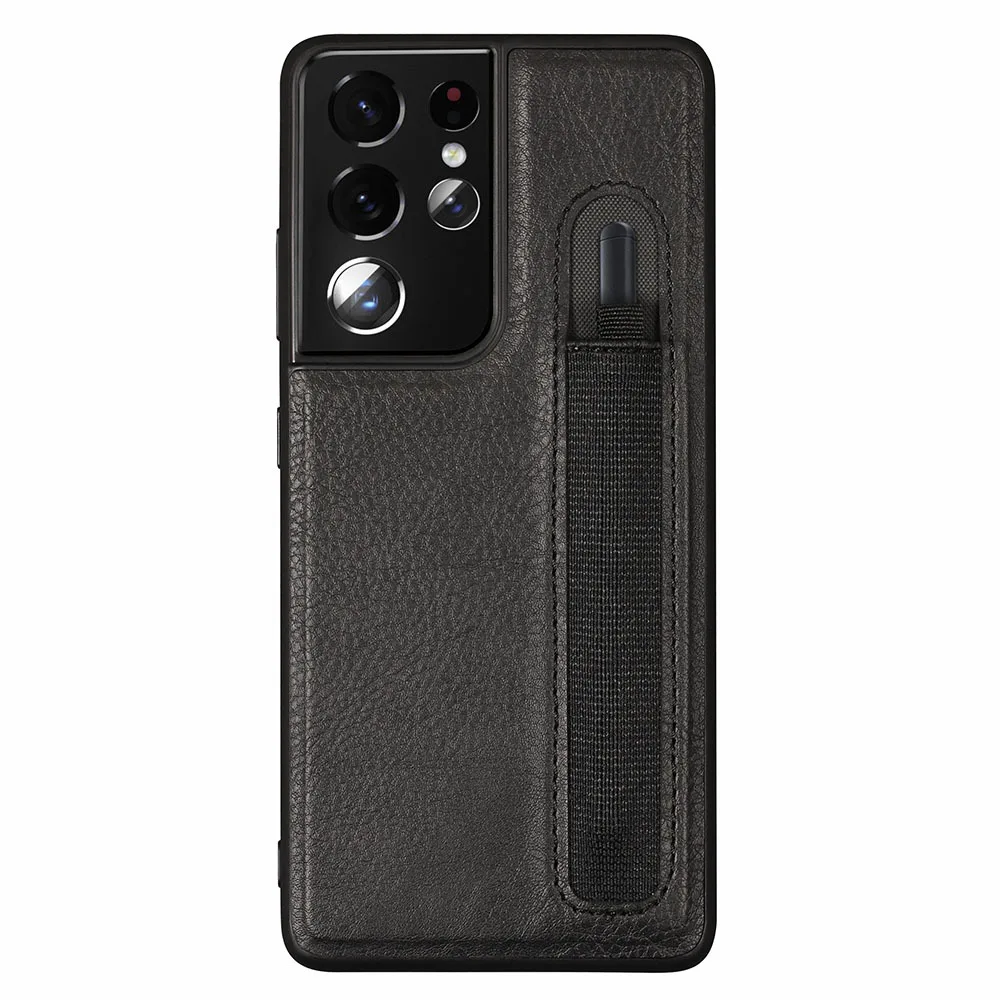 Stylus S-Pen Socket Slot Phone Case For Samsung Galaxy S21 Ultra G9980 G998D G998U Leather Protective Cover with Pocket Holder