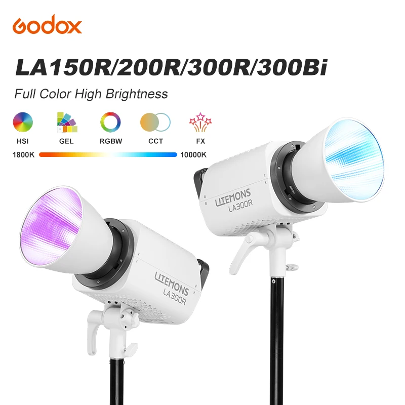 Godox  LED Lights LA150R LA200R LA300R LA300Bi Full-color RGB 1800K-10000K Bowens Mount Photographic Lighting for Live Streaming