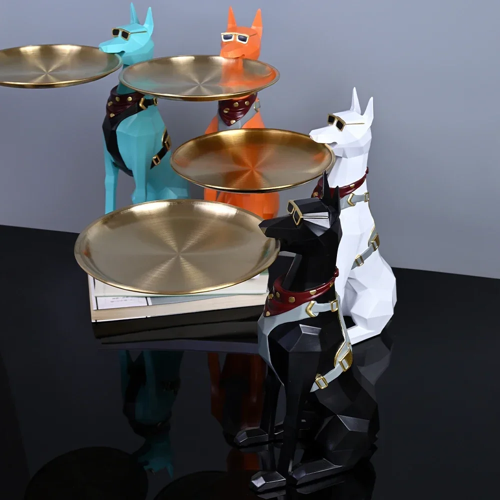 

Decoration Living Table Butler Sculptures Jewelry Room Doberman Holder Statue Dog Keys Ornament Art With For Pinscher Resin Tray