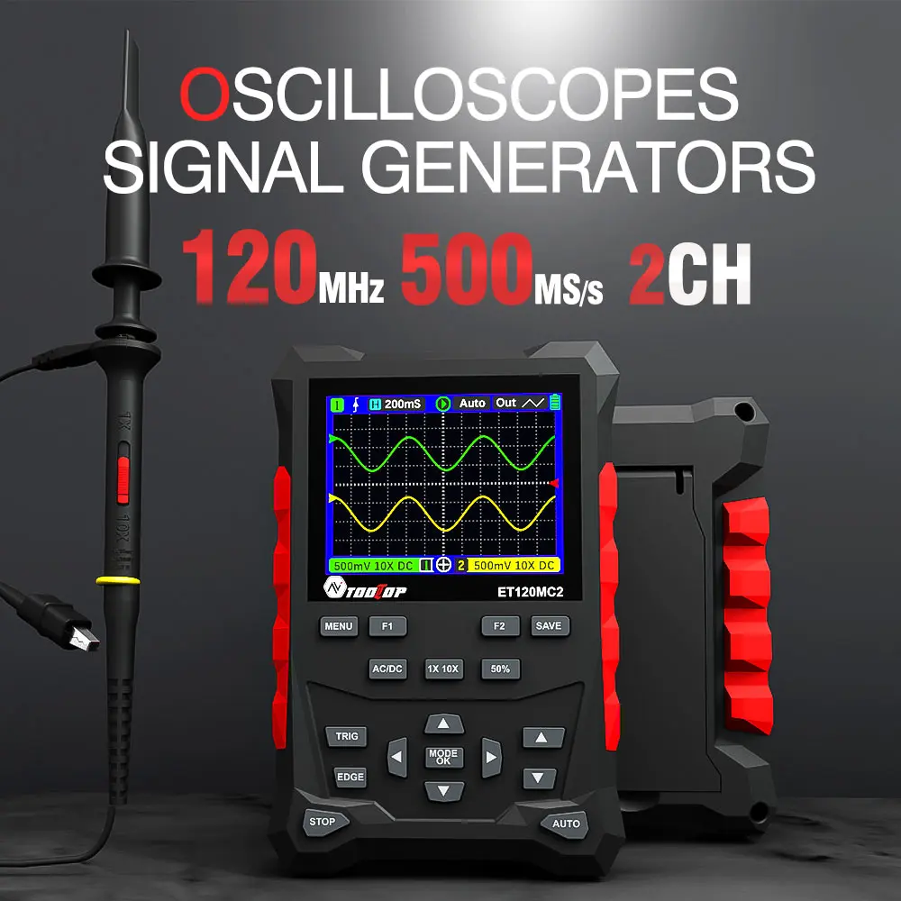 Imagem -02 - Tooltop-osciloscópio Digital Quadrado Sine Gerador de Sinal Onda Triangular Multímetro de Sinal Canais 120mhz Taxa de Amostragem 500msa s