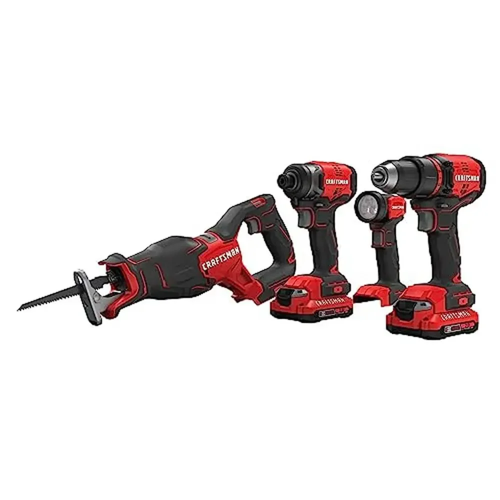 Power Tool Set Cordless Combo Kit 4-Tool with 2 Batteries and Charger Included Brushless Motor 3200 SPM 1700 in-lbs 350 UWO 140