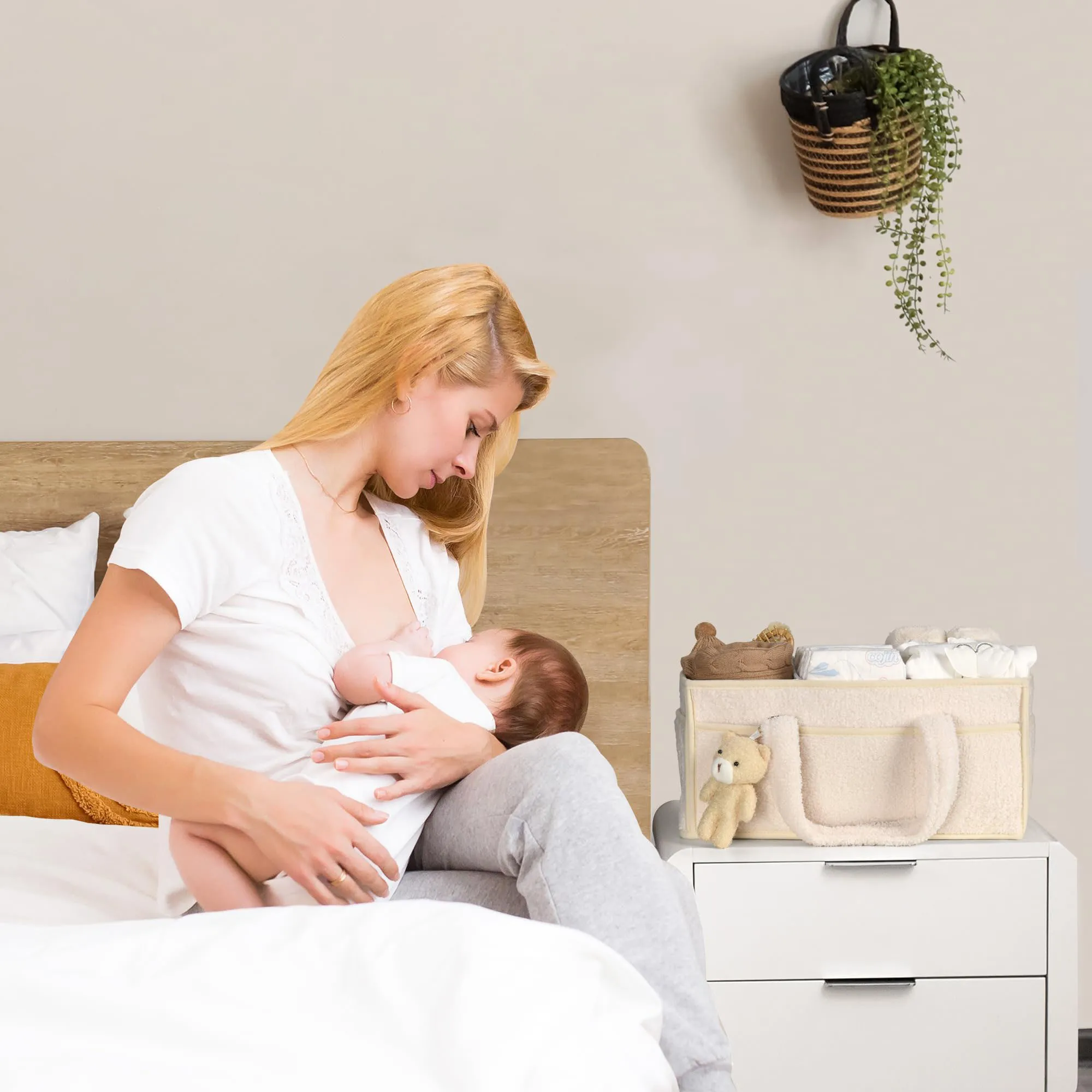 ベビーおむつキャディーオーガナイザー（ハンドル付き）、男の子＆女の子の出産祝いギフトバスケット、携帯用おむつ収納バスケット（おしりふき用）