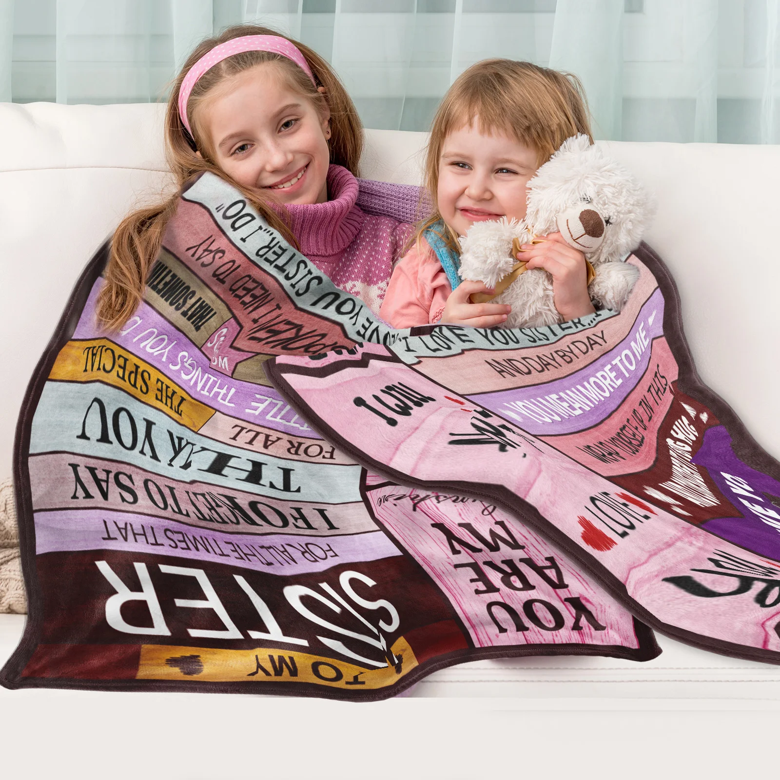 بطانية الأخت، قطعة واحدة من بطانية الرسم والشعار والشعار، من الفلانيل على الوجهين، هدايا الأخت الناعمة، هدايا عيد ميلاد الأخت.