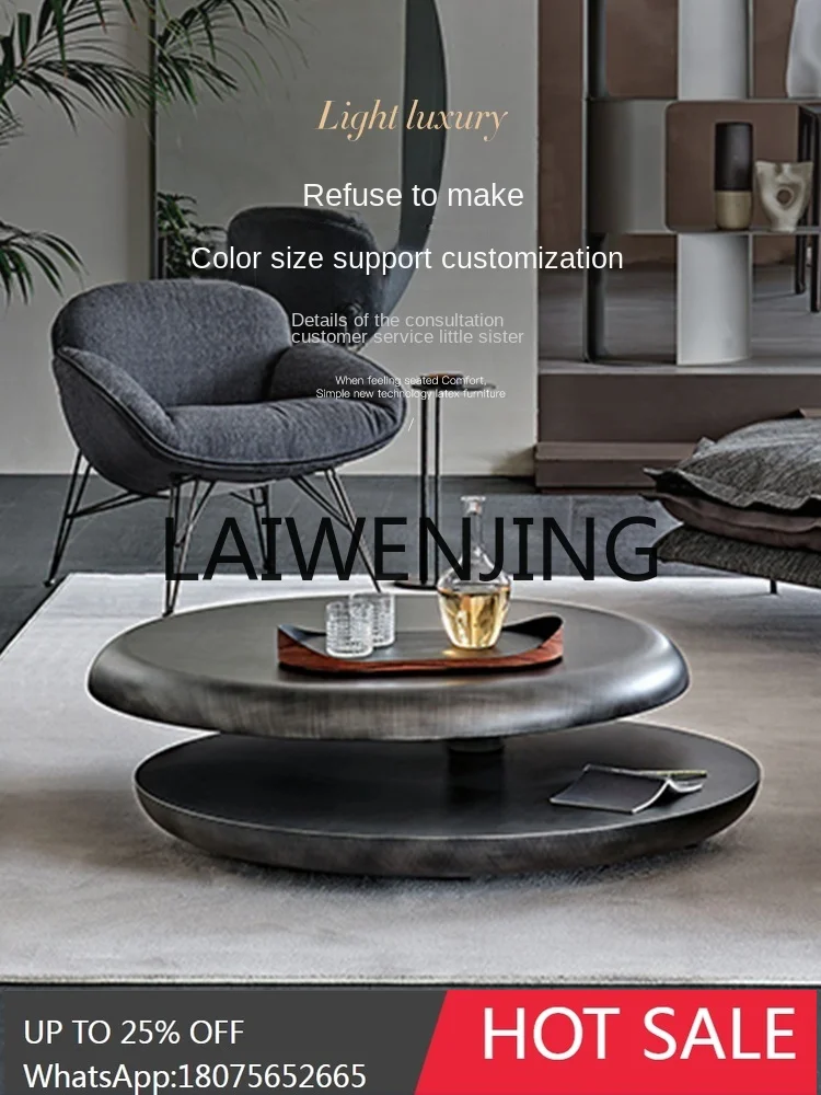 RWJ Light Luxury round Tea Table Stainless Steel Table Designer Model Spinning Creative