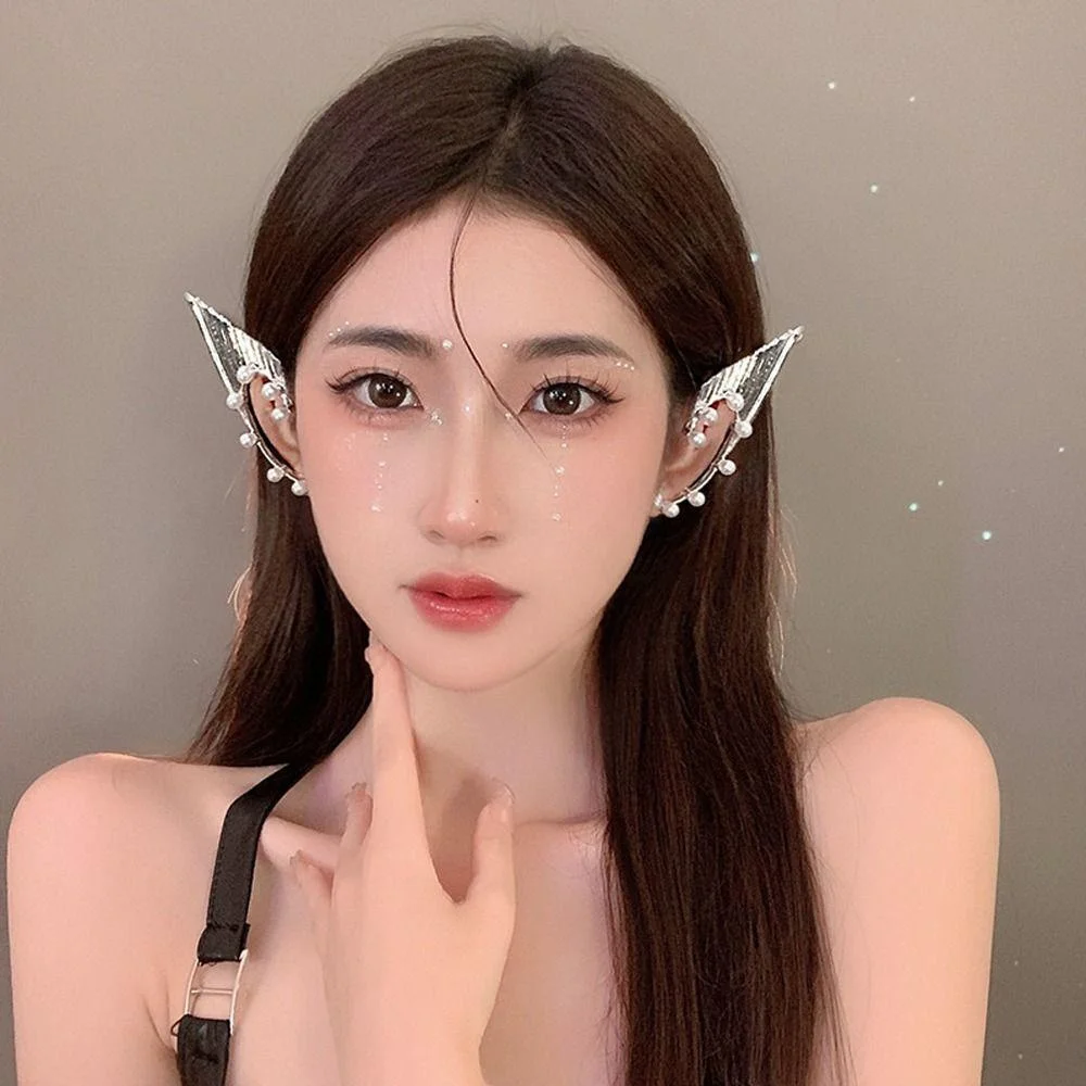 Unique Fashion Accessories Pearl Photography Props Metal Fairy Elf Ear Cuff Women Clip Earrings Ear Clip Fake Earring Jewelry