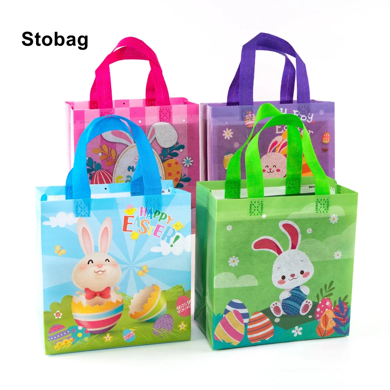 

StoBag-Easter Non-woven Fabric Tote Bag Rabbit Candy Cake Cookies Gift Package Waterproof Holiday Party Favors Event 12Pcs