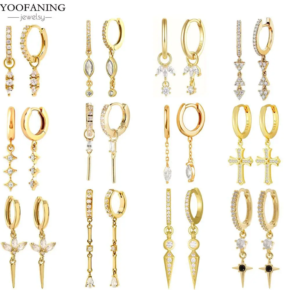 

YOOFANING 925 Sterling Silver Needle Luxury Gold Hoop Earrings White Zircon Exquisite Series Elegant Earring for Women Jewelry