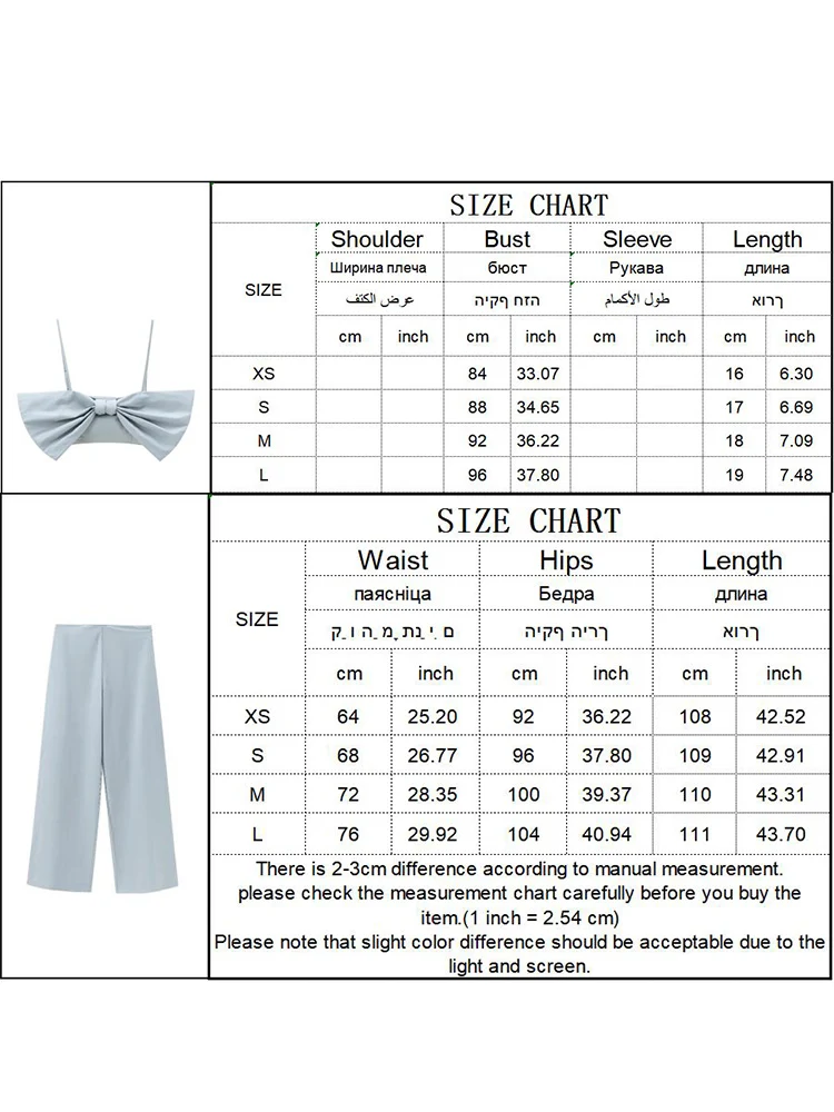 TRAF Fashion Women\'s Bow Top Pant Sets 2024 Female Casual 2PCS Sleeveless Camis Top High Waisted Wide Leg Pants Set