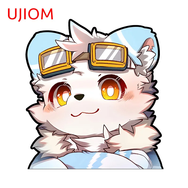 UJIOM 13cm × 11.9cm Cartoon Furry Wolf Peeker Wall Stickers Creative Windows Laptop Graphics Decals Scratch Proof Room Murals