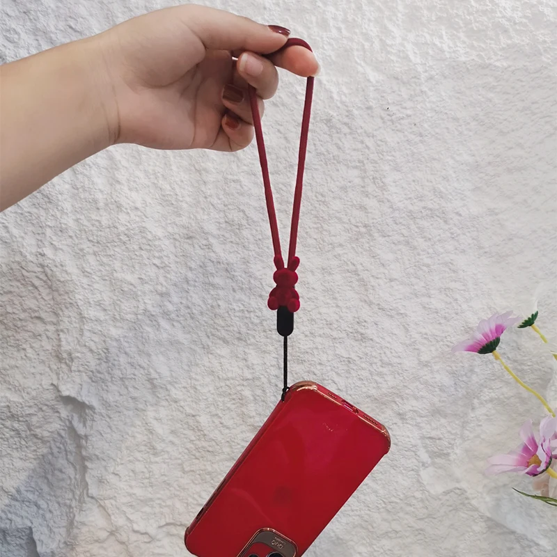 Mobile Phone Lanyard Wrist Short Fluffy Rabbit Woven Belt Pendant Ring Short Simple Pendant Universal Chain Finger Clasp Sling