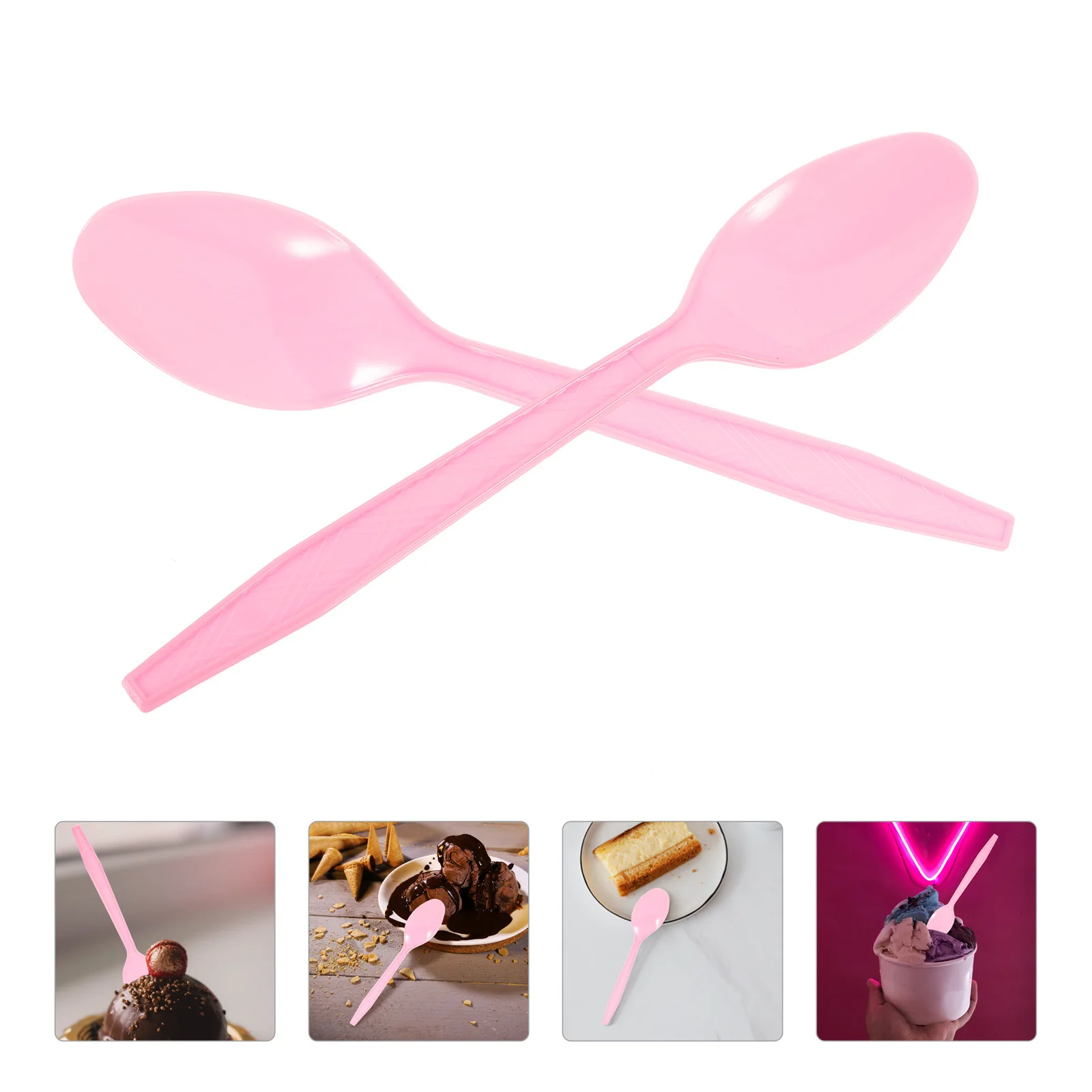 

100Pcs Pink Plastic Dessert Spoons Reusable Lightweight Spoons for Cake Pudding Ice Event Tableware Bulk