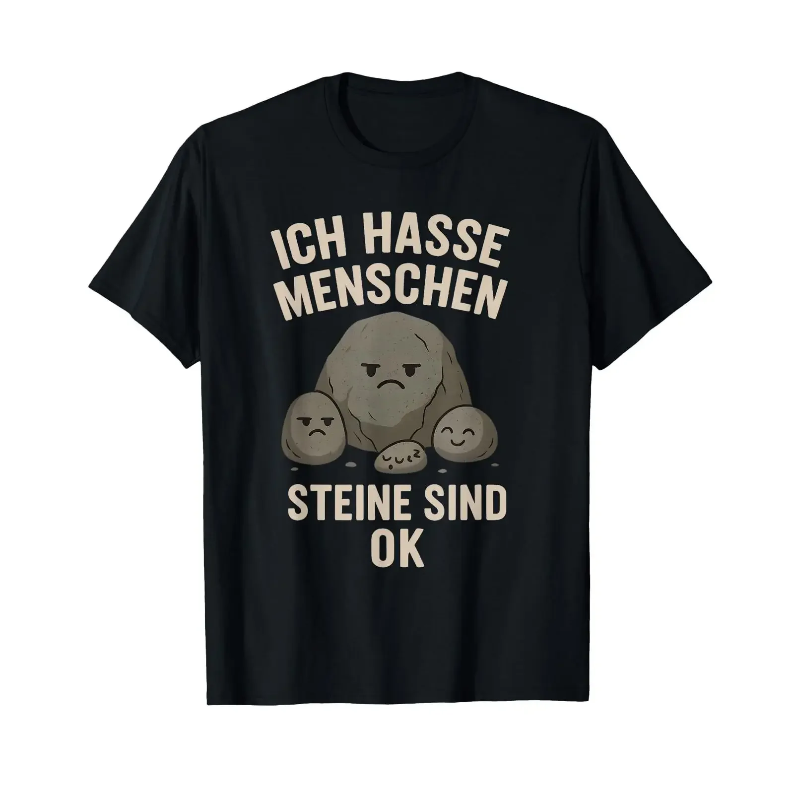 T shirt with German text Ich Hasse Menschen Steine Sind Ok vintage Washed graphic Breathable Stylish Versatile homme Slightly