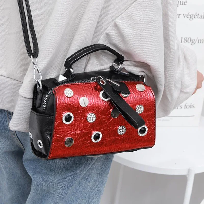 Heavy Industry Fashion Women's Bag Riveted Small Square Purses and Handbags Diamonds Contrast Color Daily Handbag Crossbody