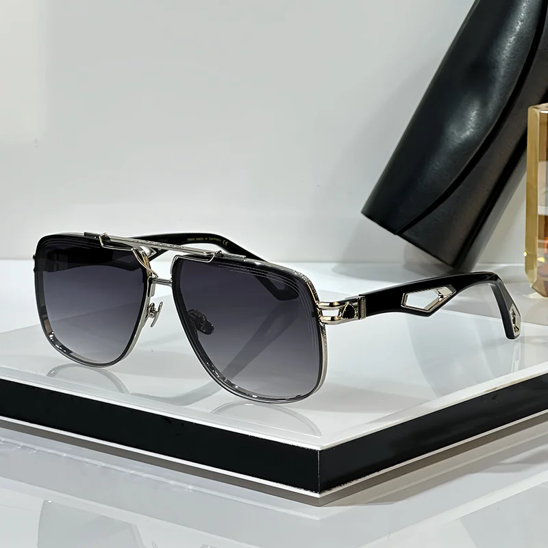 

THE KING II Classical Light Luxury Black Sliver Pilot Sunglasses for Male Original Top Quality Double Bridge Alloy Solar Gl