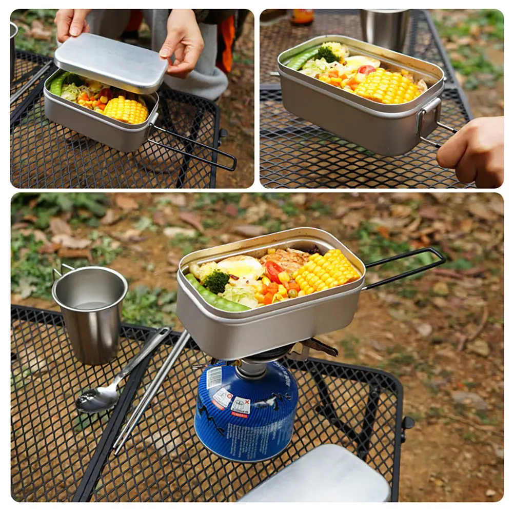 

1Set Aluminum Lunch Box Foldable Camping Portable Outdoor Cookware Food Container Picnic Storage Camping Bento Pot