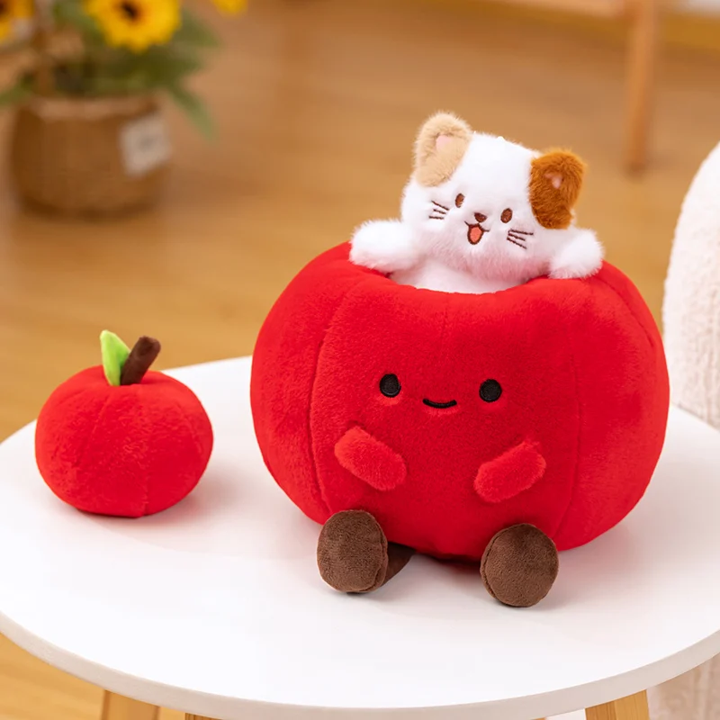 

Забавный Apple House, котенок, плюшевые игрушки, мягкие съемные комбинированные игрушки с изображением кота и яблока, декор для рабочего стола, прекрасный подарок для девочек