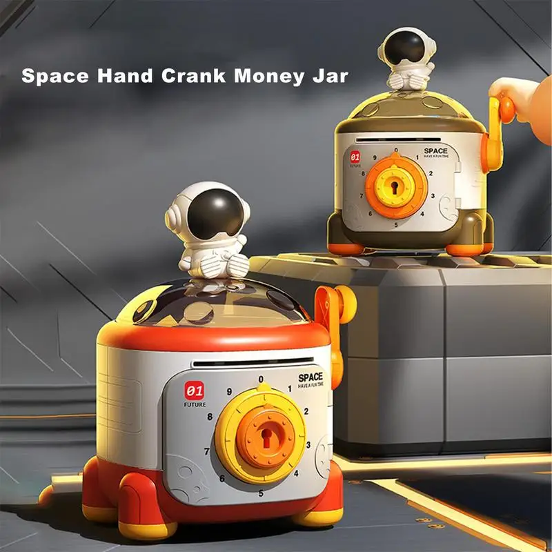 

Hand Crank Astronaut Rocket Money Box Coin Cash Box With Night Light Design Cute Spacemaan Home Decor Toys Gift Desk Accessories