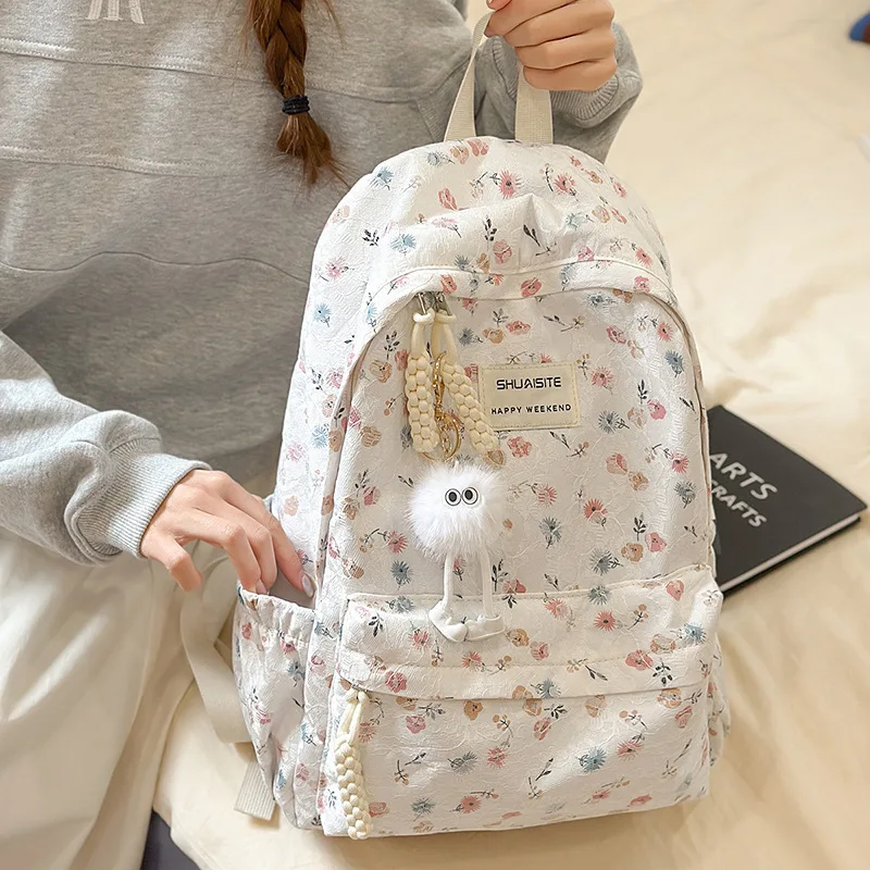 

Fashion Flower Print Women's Backpacks Multifunction Large Capacity Shoulder Bag Zipper School Backpack Students