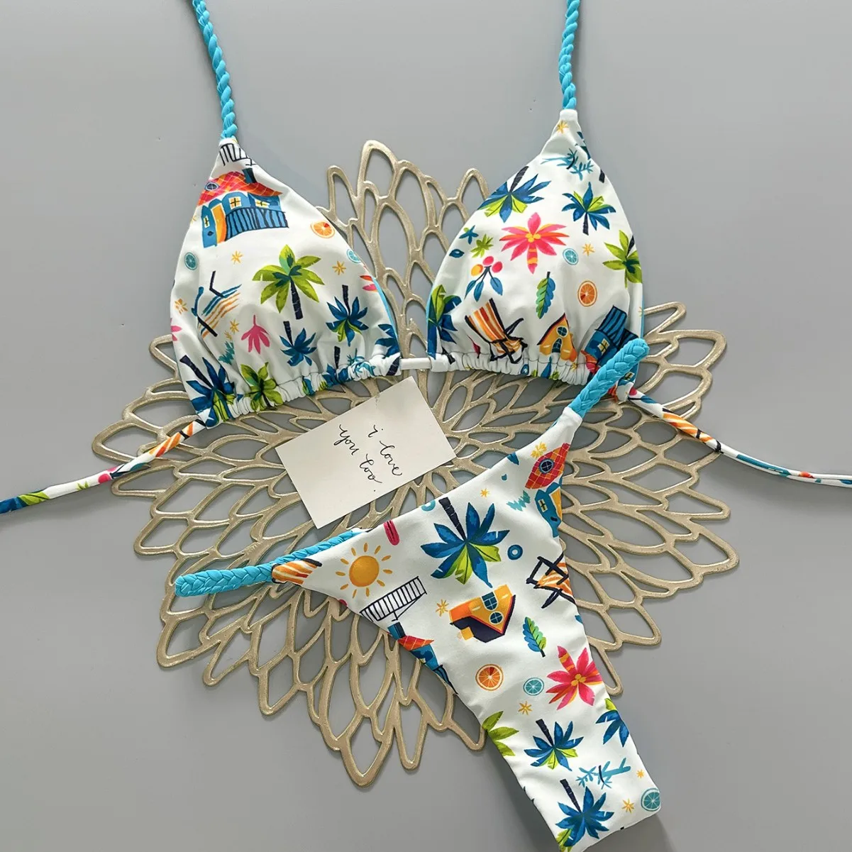 Colorful Dopaamine Print Three-Point Bikini Sexy Active Split Women's Swimsuit Cross-Border New Arrival Swimwear Set