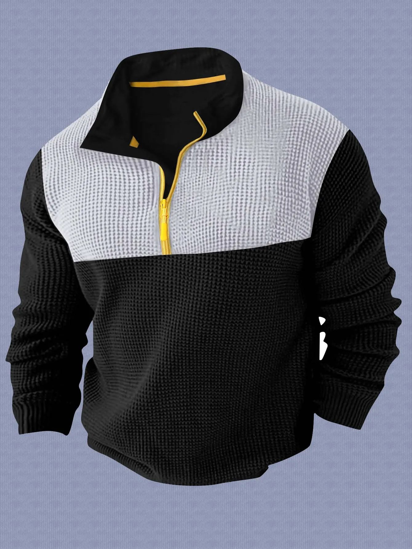 Lässiges Sport-T-Shirt für Herren, Sweatshirt 2025, Frühling und Herbst, langärmelig, Farbblock-Revers, halber Reißverschluss