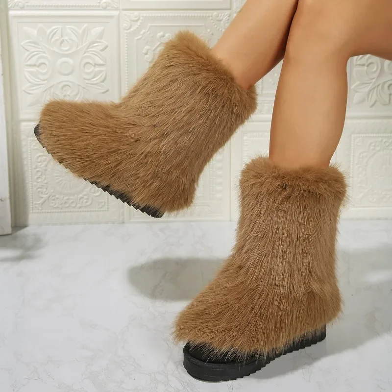 Winter Women Fluffy Faux Fox Fur Boots Woman Plush Warm Snow Boots Luxury Footwear Girls Furry Fur Bottes Fashion Winter Shoe