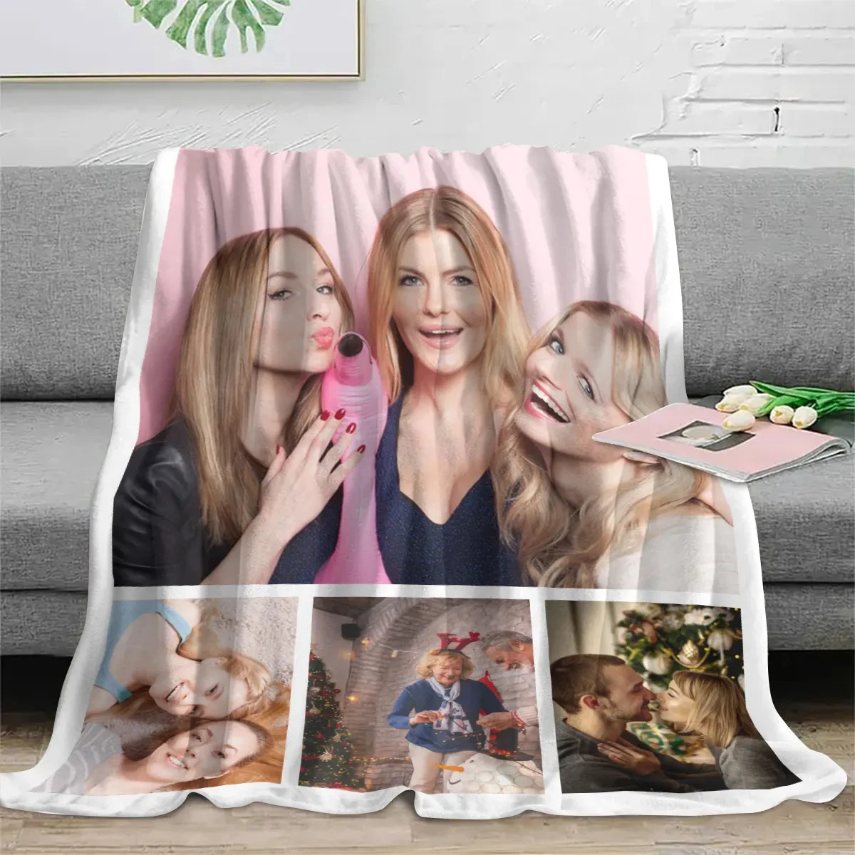 1Pc Customized Four-Grid Personalized Blanket to Witness Love and Gift to Your Loved One - High-Definition Photo Printed on Flan
