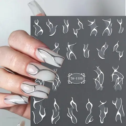 Nail Art Stripe Tape Adhesive Gel Nail Stickers 3D Metal Line Sliver Gold Thorns Vine Curve Stripe Lines Tape Swirl Sliders Manicure Adhesive Gel Nail Art Decals