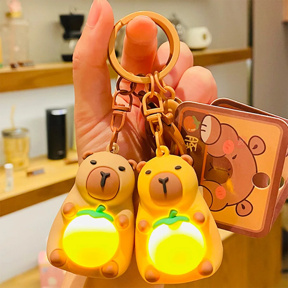 Creative Luminous Capybara Keychain Simulation Capibara Anime Lighting In The Dark Toy Kawaii Cute Mini Doll Stuffed Keyring