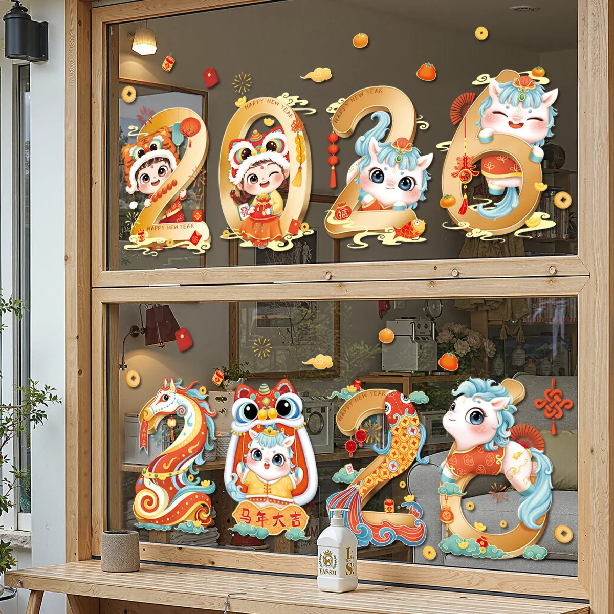 

Chinese New Year Decoration Electrostatic Stickers 2026 Horse Year Shopping Mall Sliding Door Glass Electrostatic Window Sticker