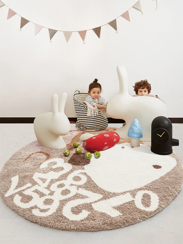 

Cute Cartoon Round Carpet Children Bedroom Soft Play Mat Winter Warm Kid Room Bedside Thick Rug Modern Thick Tatami Living Room