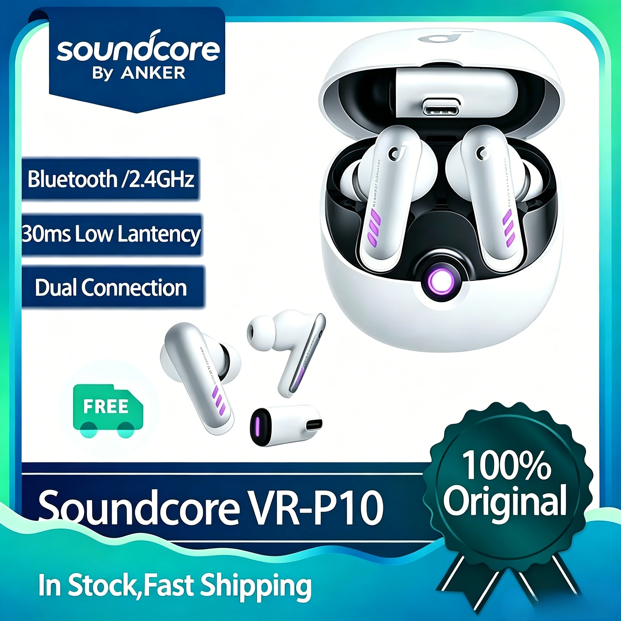 Soundcore by Anker VR P10 Wireless Gaming Earbuds 30ms Low Latency 2.4G Bluetooth Dual Connection Headset for VR Gaming