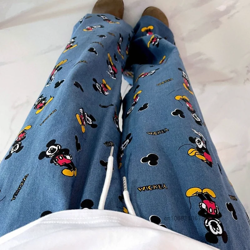 Disney Cute Mickey Cartoon Print Sleeping Pants Women Spring Autumn Loose Casual Pants Korean Version Y2k Girl Fashion Trousers