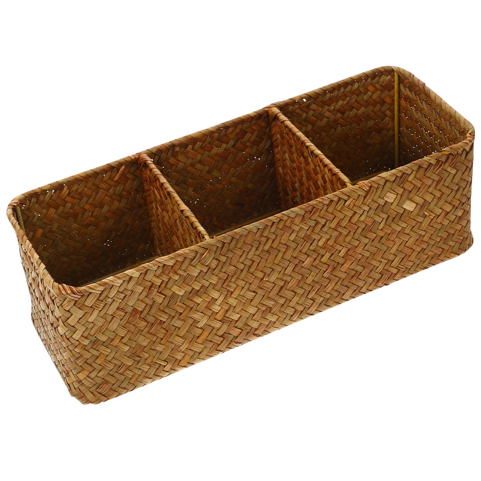 

Woven Storage Box 3-Grid Desktop Organizer Caramel Compact Design Home Decor Baskets Household Container Bedroom Bathroom