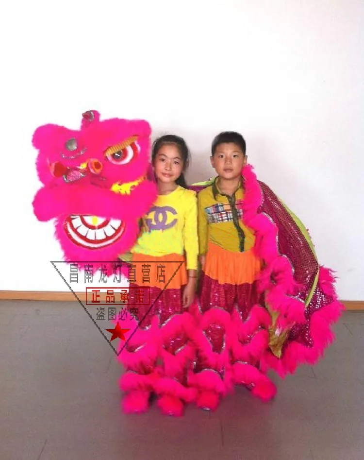 

Two Children 5-12 ages Mascot costume Lion Dance Made Pure Wool Southern Style Kid Size Halloween Party Stage Props