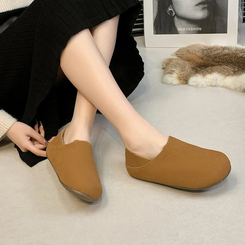 2024 Women's Mules Winter New Fashion Korean Style Soft Bottom Anti-slippery Versatile Simple Elegant Retro Cotton Leather Shoes