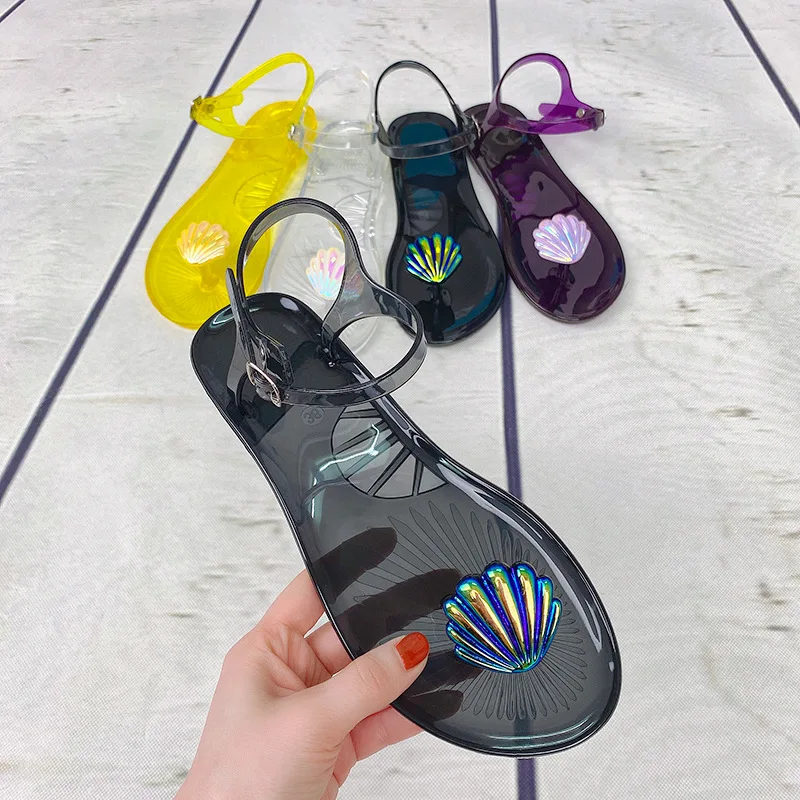 

New Summer Women Shell PVC Casual Sandals Adult Outdoor Casual Jelly Sandals Women Beach Vacation Shoes with Heel Strap Sandals
