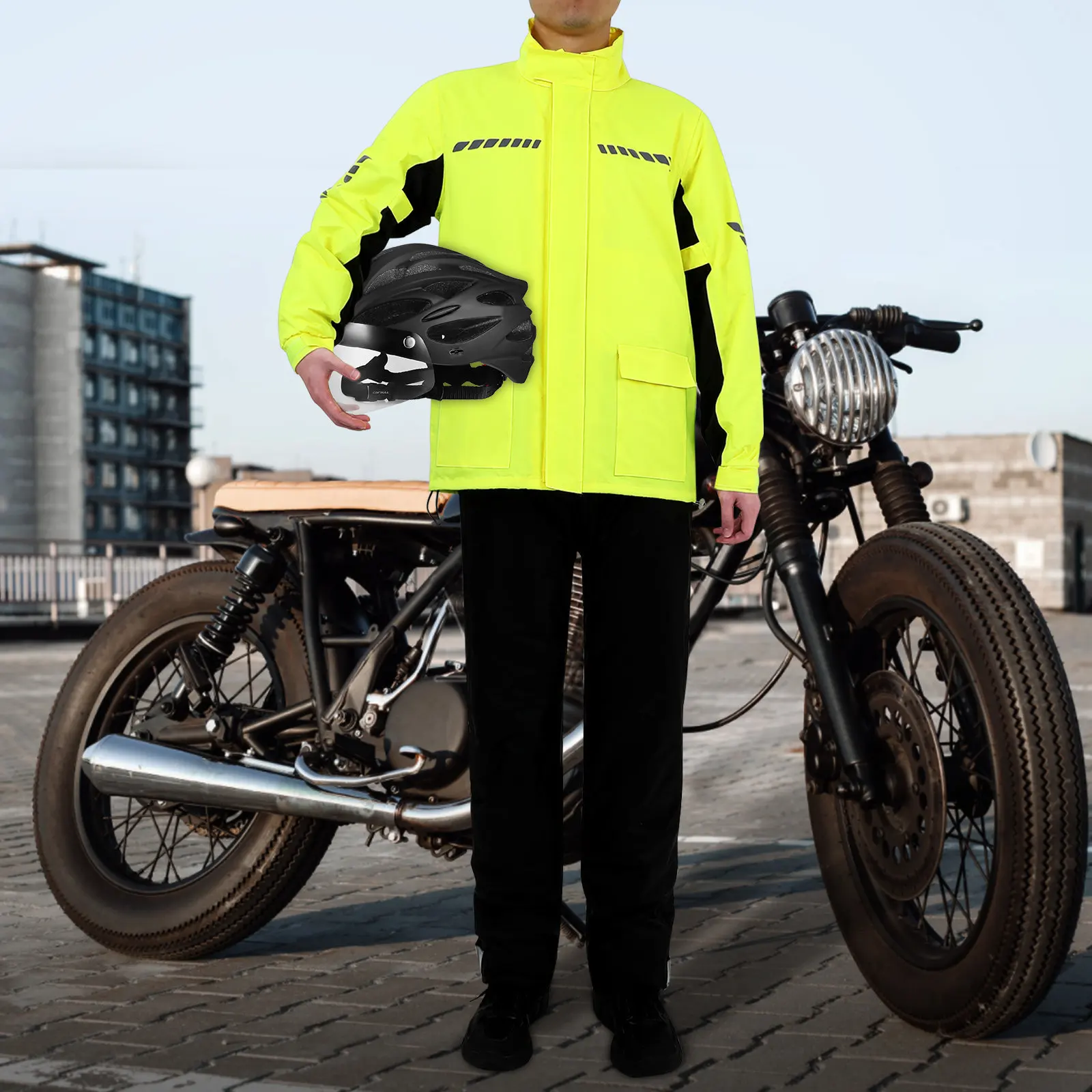 

1Set Outdoor Cycling Rain Gear Men Waterproof Motorcycle Raincoat Pants Reflective Shoe Covers Heavy Rain Safety
