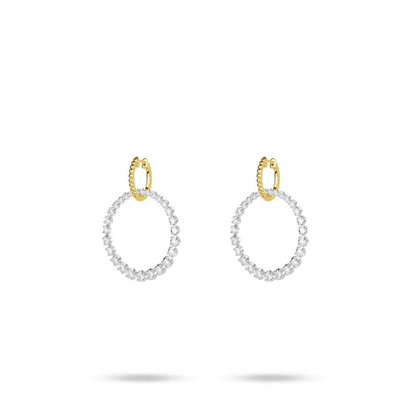 Bellux Designer Style 925 Silver Gold Plated Synthetic Zircon Golden Round Earrings Two Ways Wear Removable Earrings