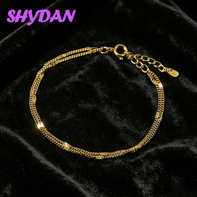 SHYDAN 925 Sterling Silber Einfache Doppelschichtige Gliederketten Armbänder für Damen Modeschmuck
