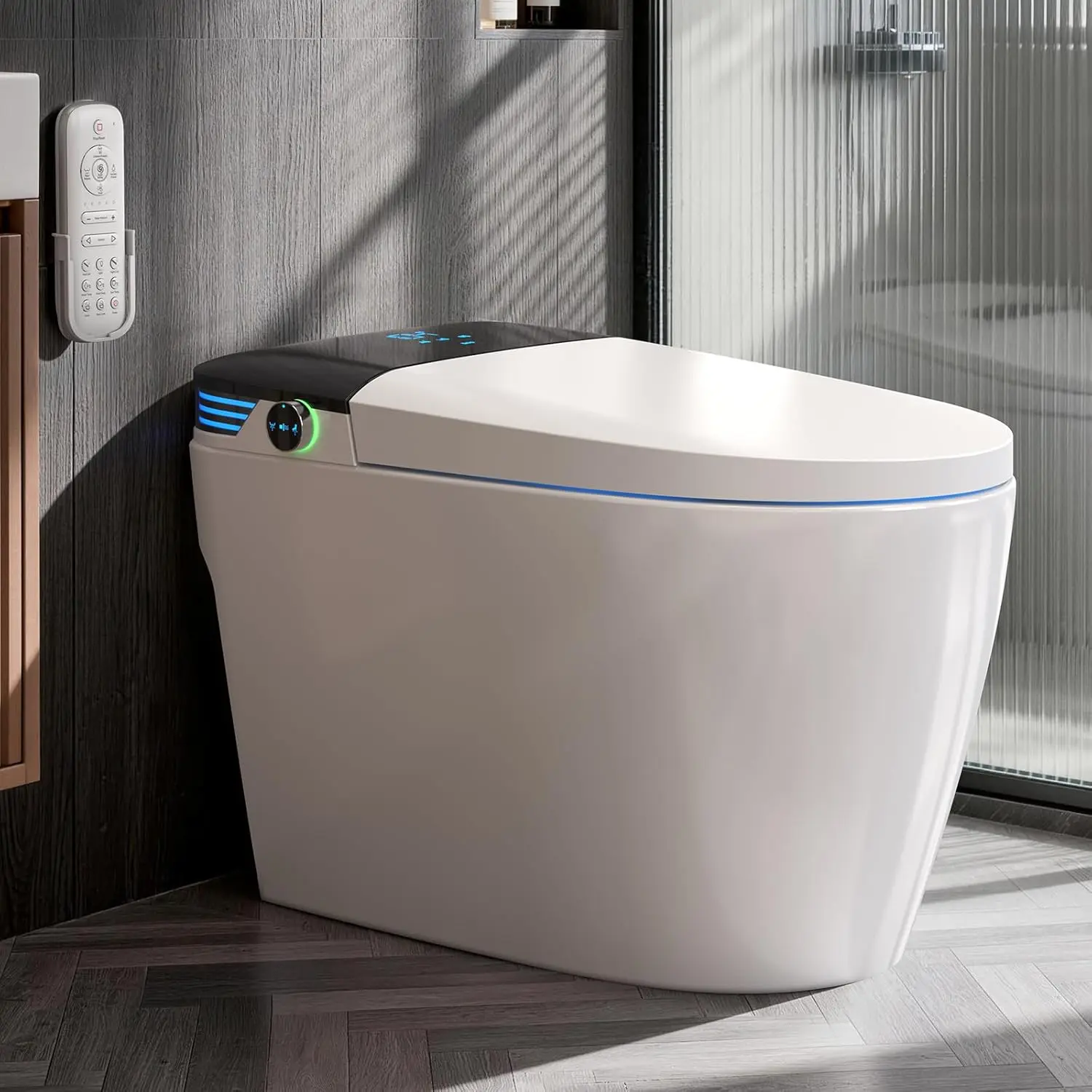 

Luxury Smart Toilet with Bidet Built-In,1.28 GPF Elongated One Piece Toilet for Bathroom, Auto Open/Close, Foot, Customized