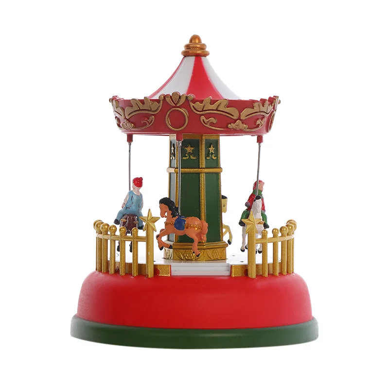 Christmas Decoration Village Glowing Music House Carousel Ferris Wheel Xmas Tree Children Room Party Decor Ornament Kid Gifts