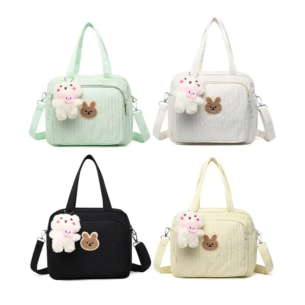 Nylon Mommy Bag Casual Large Capacity Embroidered Bear Shoulder Bag Cute Solid Color Diaper Storage Bag Mothers