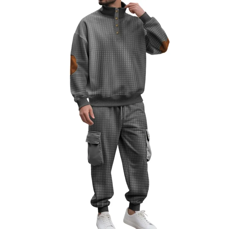 Casual Knitted Small Square Trousers Buttoned Sweatshirt Suit Sports Business Two-piece Set