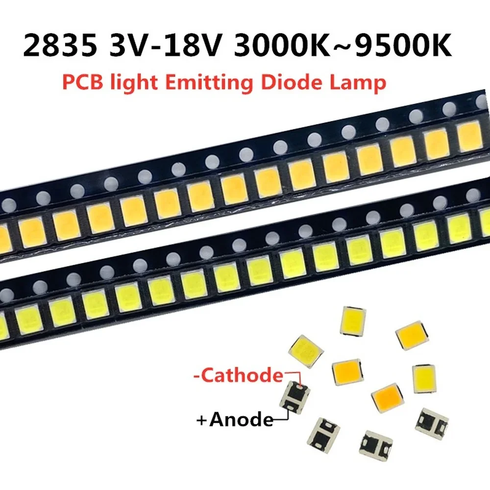 100pcs High Brightness 2835 SMD LED Chip 0.5W 1W 18V 9V 6V 3V 130lM Cool Cold Nature White LED 3000K 4000K 6000K 9000K