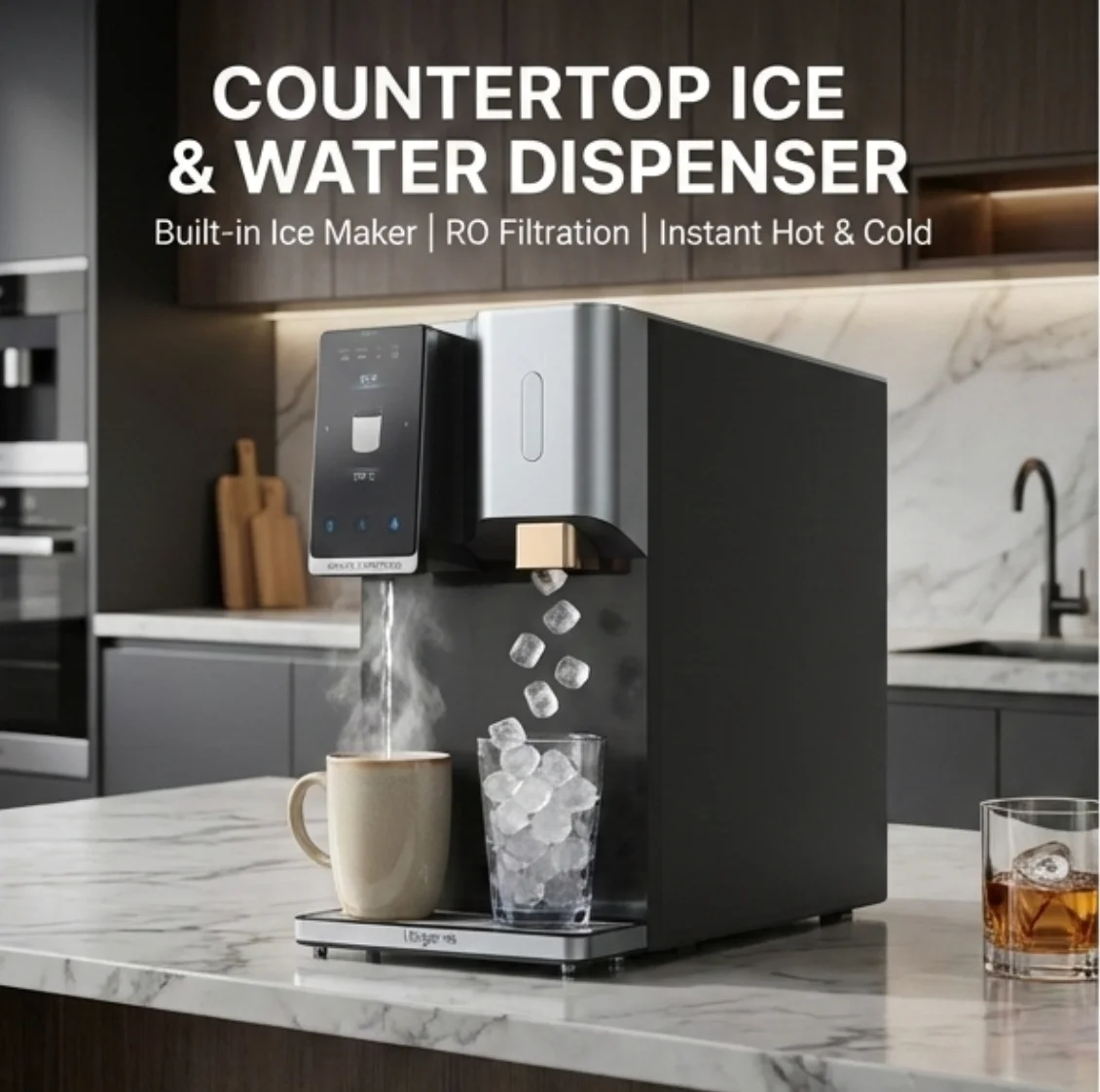 

Quiet Operation Electric Desktop RO Water Dispenser (Home/Office/Hotel) Direct Factory Ice Maker Built-In Multi-Temp Hot/Cold